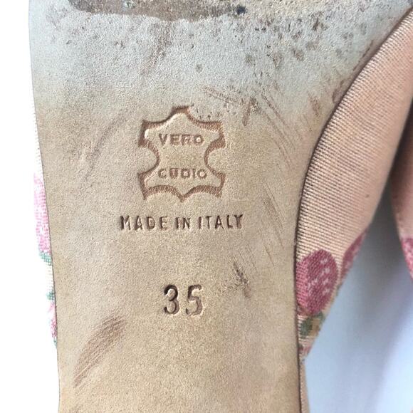 Vintage Manolo Blahnik Fruit Satin Pointed Toe Kitten Heel Mules Pumps 35 - Picture 7 of 9